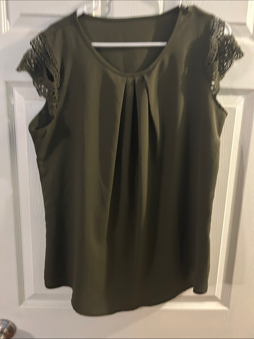 SHEIN Olive Green Lace Cap-Sleeve Pleated Women's Top